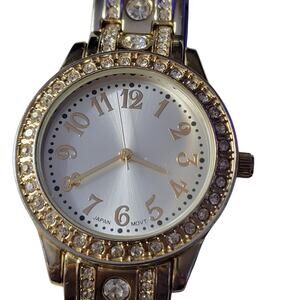 Swifty Style Women Japan Watch Bling Bling Gold Tone Crystal Link Bracelet Band